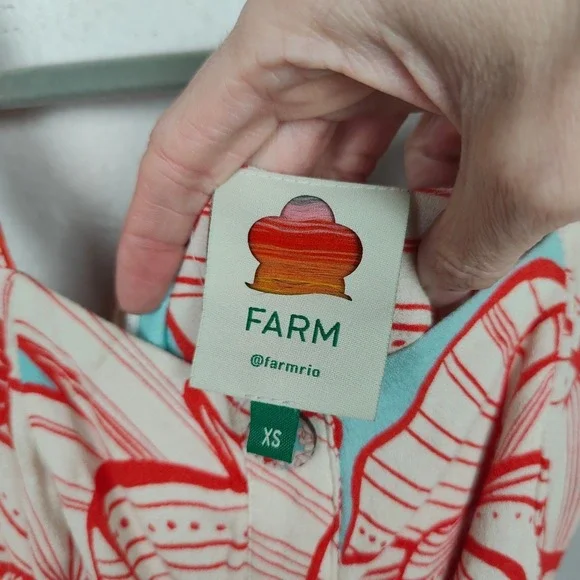 Farm Rio Floral Print Midi Dress Womens XS Red Blue Button Front Bohemian - Picture 9 of 11